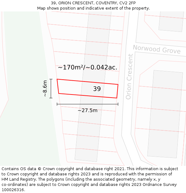 39, ORION CRESCENT, COVENTRY, CV2 2FP: Plot and title map