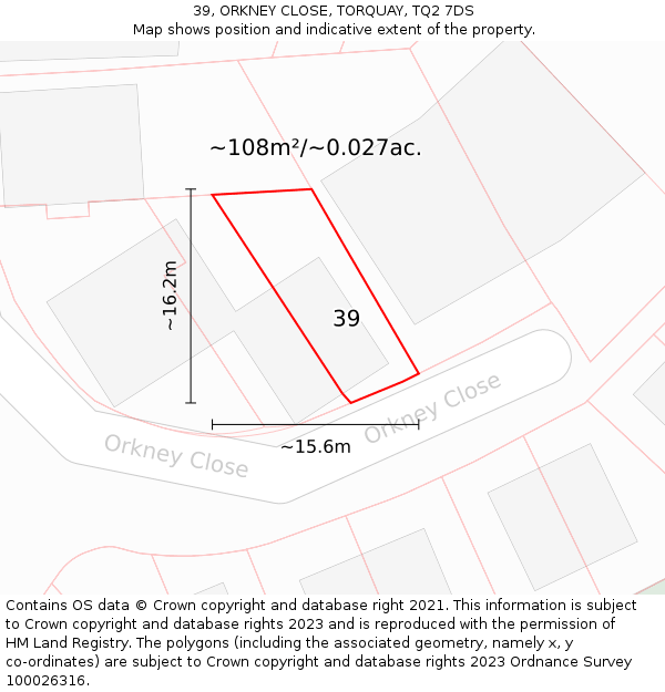39, ORKNEY CLOSE, TORQUAY, TQ2 7DS: Plot and title map