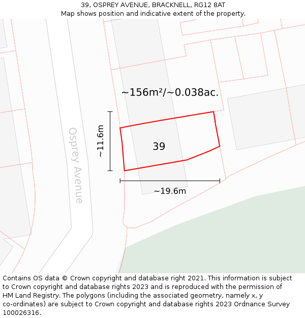 39, OSPREY AVENUE, BRACKNELL, RG12 8AT: Plot and title map