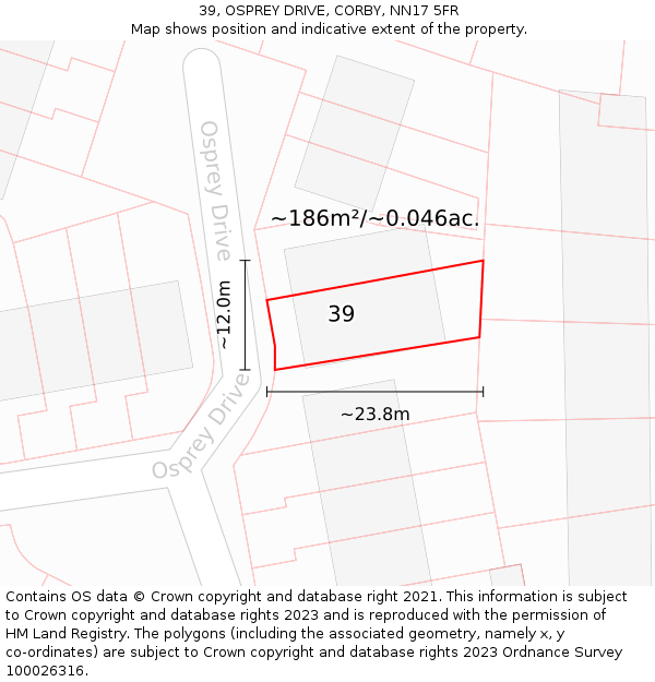 39, OSPREY DRIVE, CORBY, NN17 5FR: Plot and title map