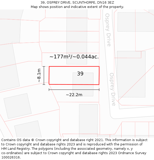 39, OSPREY DRIVE, SCUNTHORPE, DN16 3EZ: Plot and title map