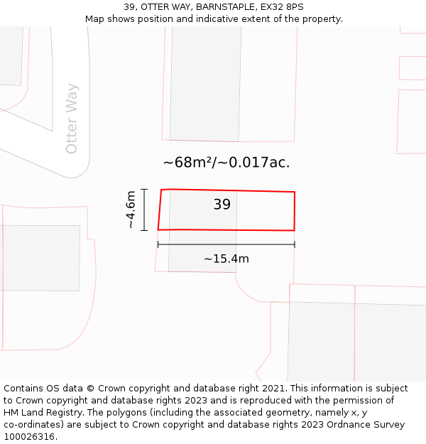 39, OTTER WAY, BARNSTAPLE, EX32 8PS: Plot and title map