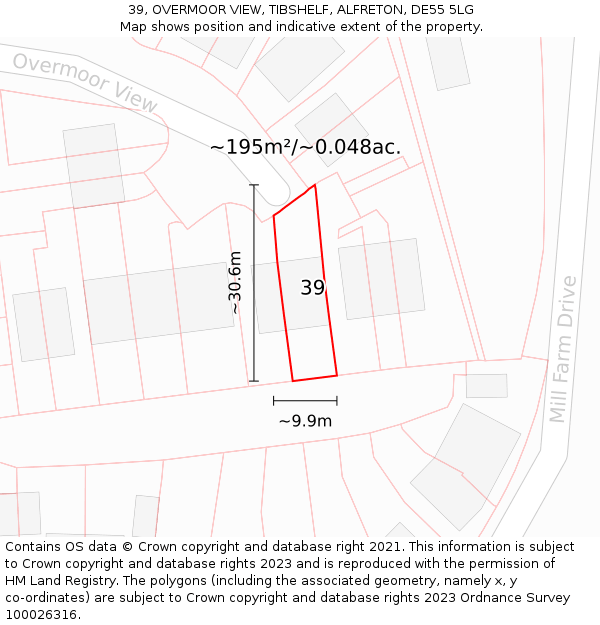 39, OVERMOOR VIEW, TIBSHELF, ALFRETON, DE55 5LG: Plot and title map