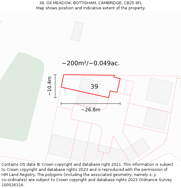 39, OX MEADOW, BOTTISHAM, CAMBRIDGE, CB25 9FL: Plot and title map