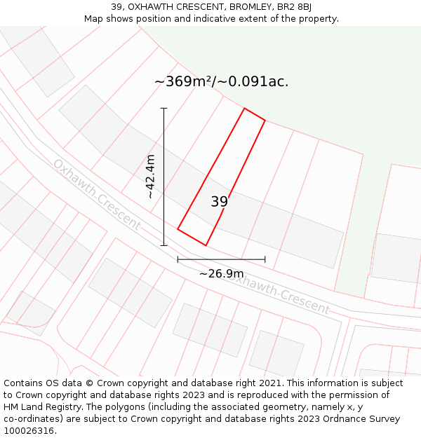 39, OXHAWTH CRESCENT, BROMLEY, BR2 8BJ: Plot and title map