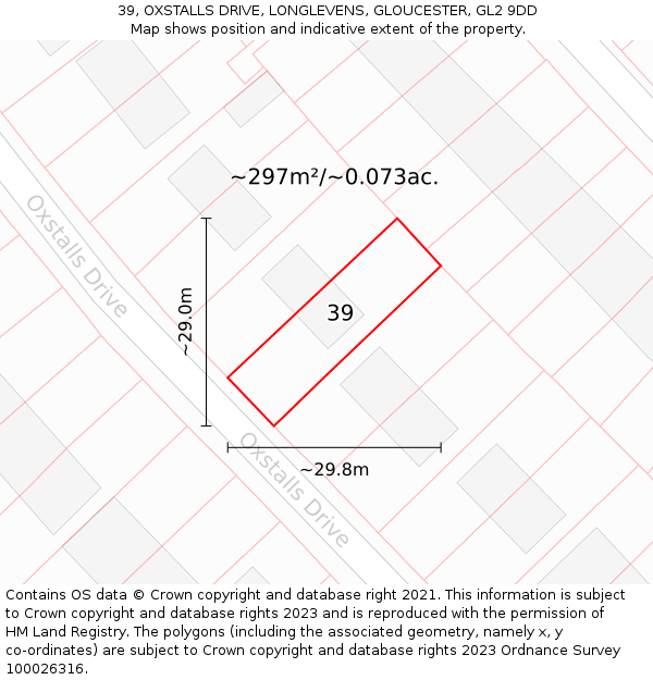 39, OXSTALLS DRIVE, LONGLEVENS, GLOUCESTER, GL2 9DD: Plot and title map