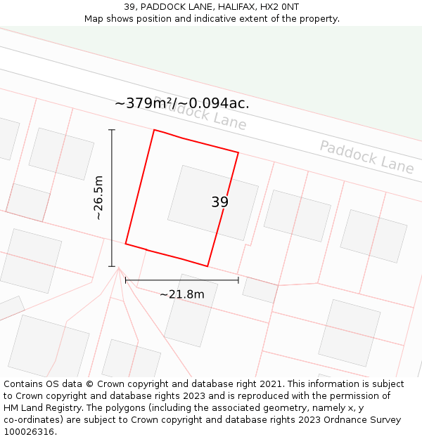39, PADDOCK LANE, HALIFAX, HX2 0NT: Plot and title map