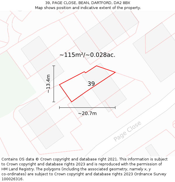 39, PAGE CLOSE, BEAN, DARTFORD, DA2 8BX: Plot and title map
