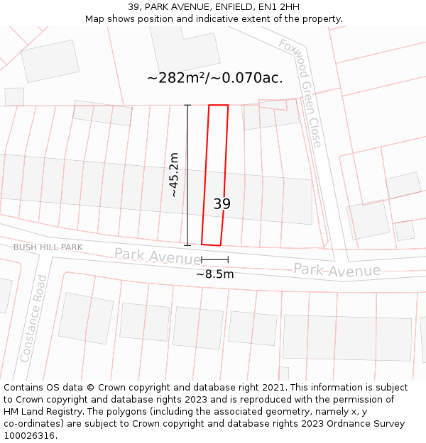 39, PARK AVENUE, ENFIELD, EN1 2HH: Plot and title map