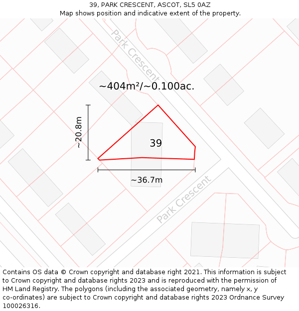 39, PARK CRESCENT, ASCOT, SL5 0AZ: Plot and title map