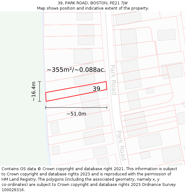 39, PARK ROAD, BOSTON, PE21 7JW: Plot and title map
