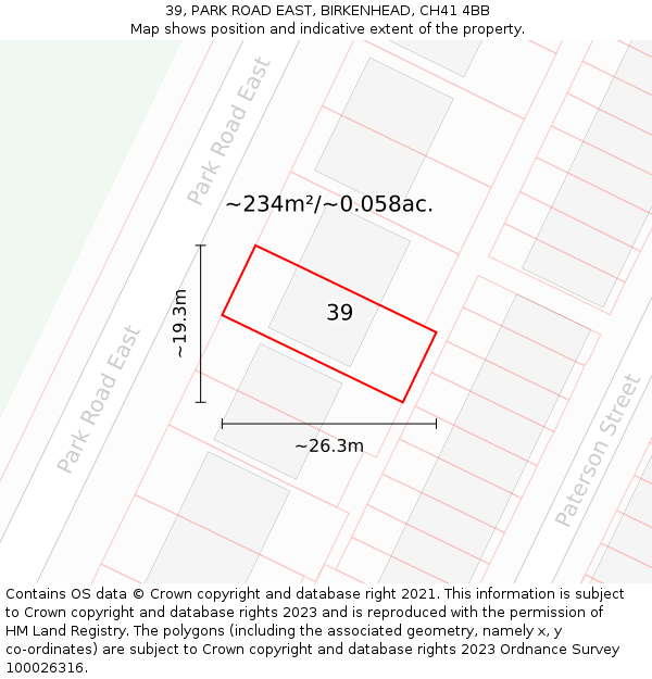 39, PARK ROAD EAST, BIRKENHEAD, CH41 4BB: Plot and title map