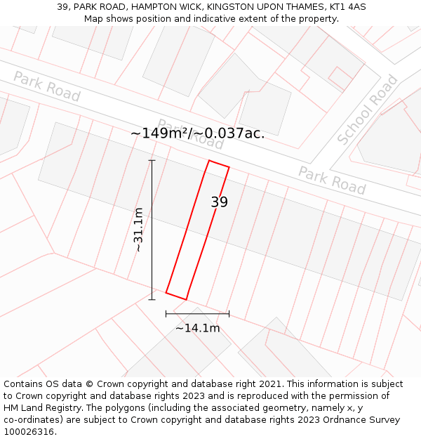 39, PARK ROAD, HAMPTON WICK, KINGSTON UPON THAMES, KT1 4AS: Plot and title map