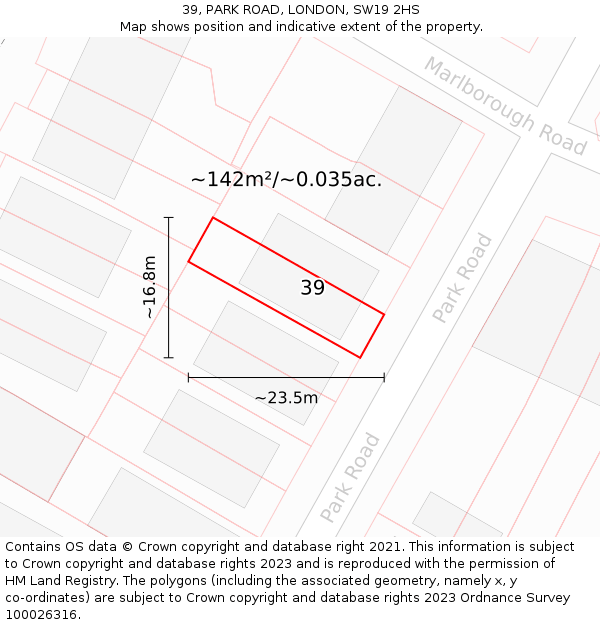 39, PARK ROAD, LONDON, SW19 2HS: Plot and title map