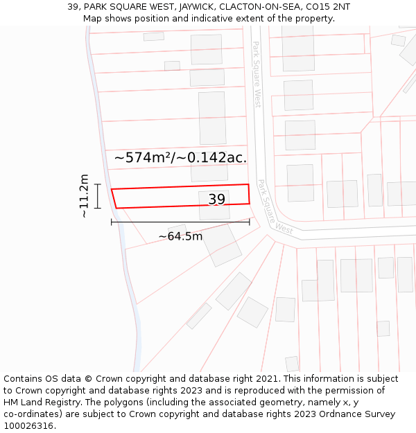 39, PARK SQUARE WEST, JAYWICK, CLACTON-ON-SEA, CO15 2NT: Plot and title map