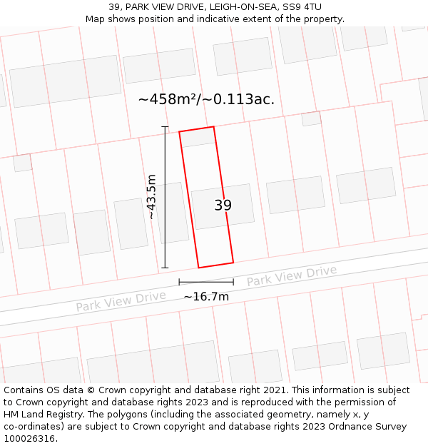 39, PARK VIEW DRIVE, LEIGH-ON-SEA, SS9 4TU: Plot and title map