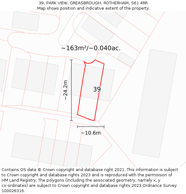 39, PARK VIEW, GREASBROUGH, ROTHERHAM, S61 4RR: Plot and title map