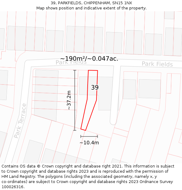 39, PARKFIELDS, CHIPPENHAM, SN15 1NX: Plot and title map