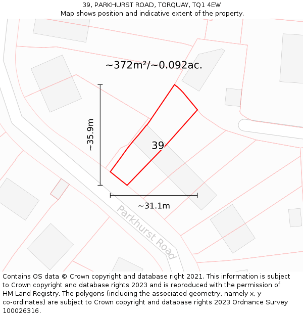 39, PARKHURST ROAD, TORQUAY, TQ1 4EW: Plot and title map