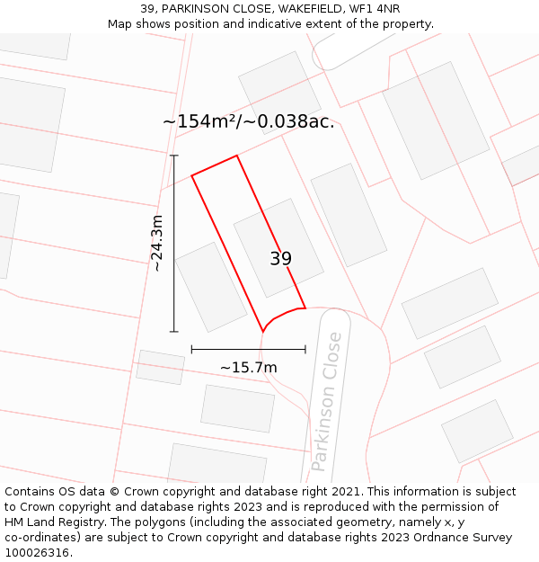 39, PARKINSON CLOSE, WAKEFIELD, WF1 4NR: Plot and title map
