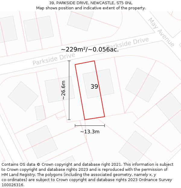 39, PARKSIDE DRIVE, NEWCASTLE, ST5 0NL: Plot and title map