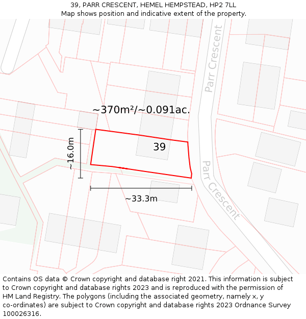 39, PARR CRESCENT, HEMEL HEMPSTEAD, HP2 7LL: Plot and title map