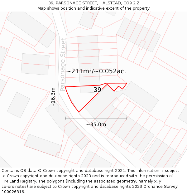 39, PARSONAGE STREET, HALSTEAD, CO9 2JZ: Plot and title map