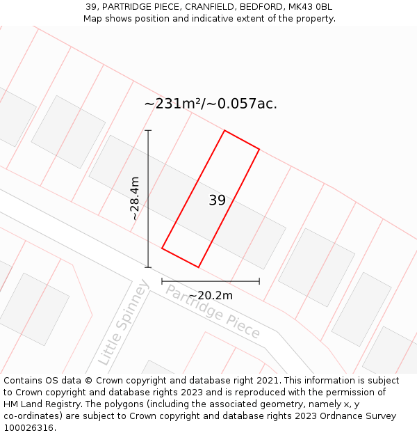 39, PARTRIDGE PIECE, CRANFIELD, BEDFORD, MK43 0BL: Plot and title map