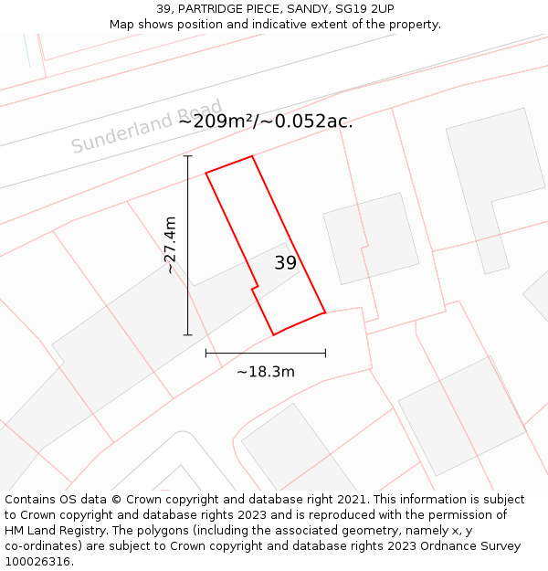 39, PARTRIDGE PIECE, SANDY, SG19 2UP: Plot and title map