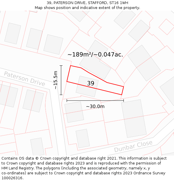 39, PATERSON DRIVE, STAFFORD, ST16 1WH: Plot and title map