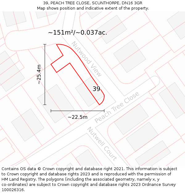 39, PEACH TREE CLOSE, SCUNTHORPE, DN16 3GR: Plot and title map