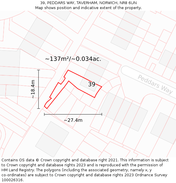 39, PEDDARS WAY, TAVERHAM, NORWICH, NR8 6UN: Plot and title map