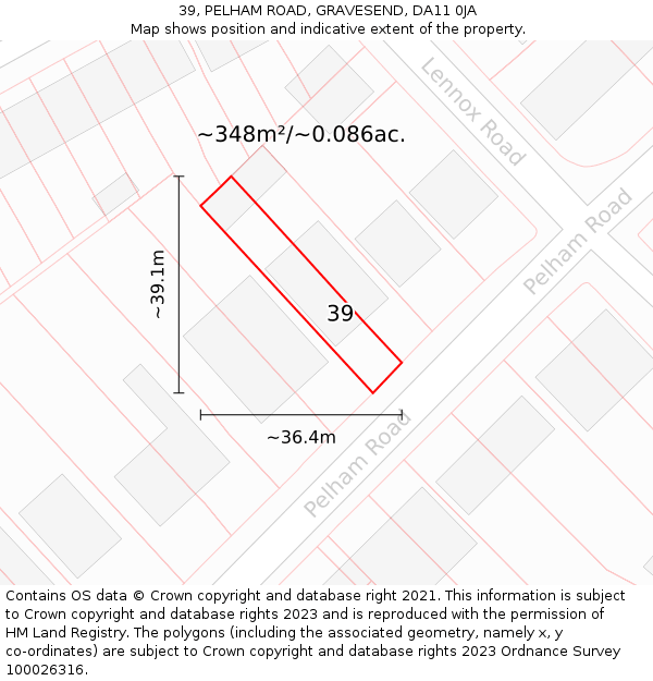 39, PELHAM ROAD, GRAVESEND, DA11 0JA: Plot and title map