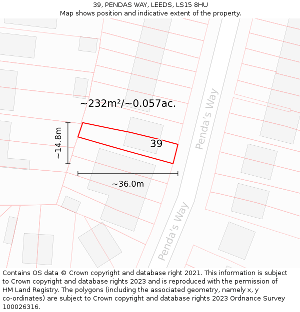 39, PENDAS WAY, LEEDS, LS15 8HU: Plot and title map