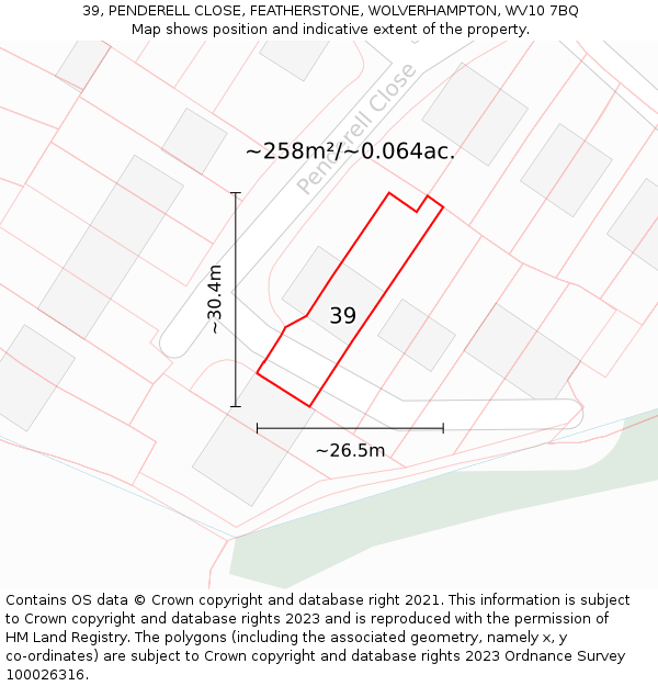 39, PENDERELL CLOSE, FEATHERSTONE, WOLVERHAMPTON, WV10 7BQ: Plot and title map