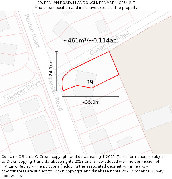 39, PENLAN ROAD, LLANDOUGH, PENARTH, CF64 2LT: Plot and title map