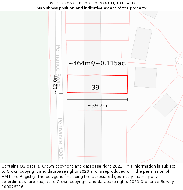 39, PENNANCE ROAD, FALMOUTH, TR11 4ED: Plot and title map