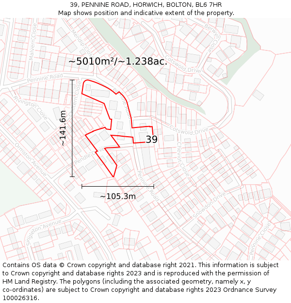 39, PENNINE ROAD, HORWICH, BOLTON, BL6 7HR: Plot and title map