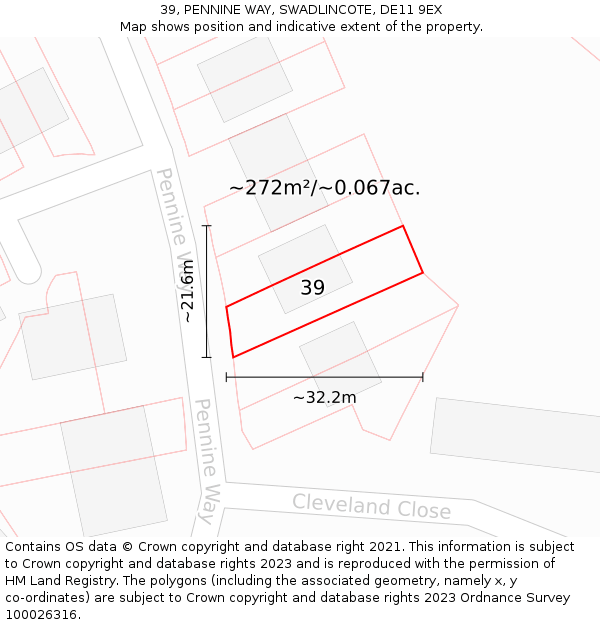 39, PENNINE WAY, SWADLINCOTE, DE11 9EX: Plot and title map