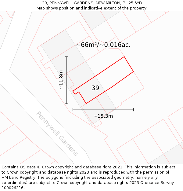 39, PENNYWELL GARDENS, NEW MILTON, BH25 5YB: Plot and title map