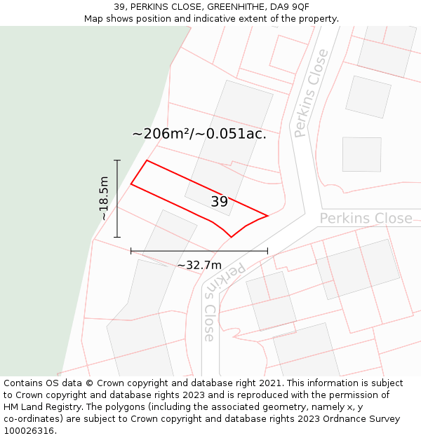 39, PERKINS CLOSE, GREENHITHE, DA9 9QF: Plot and title map