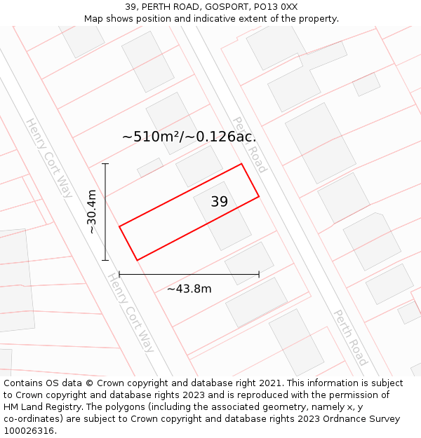 39, PERTH ROAD, GOSPORT, PO13 0XX: Plot and title map