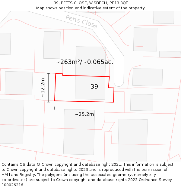 39, PETTS CLOSE, WISBECH, PE13 3QE: Plot and title map