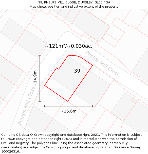 39, PHELPS MILL CLOSE, DURSLEY, GL11 4GA: Plot and title map