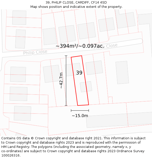 39, PHILIP CLOSE, CARDIFF, CF14 4SD: Plot and title map