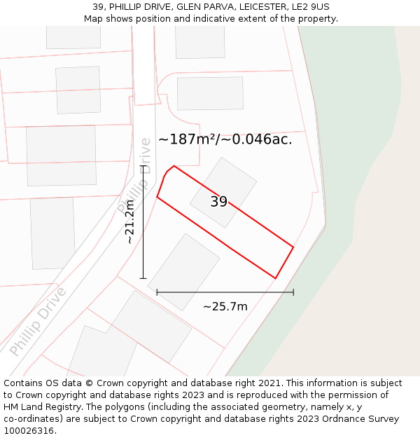39, PHILLIP DRIVE, GLEN PARVA, LEICESTER, LE2 9US: Plot and title map
