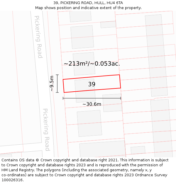 39, PICKERING ROAD, HULL, HU4 6TA: Plot and title map