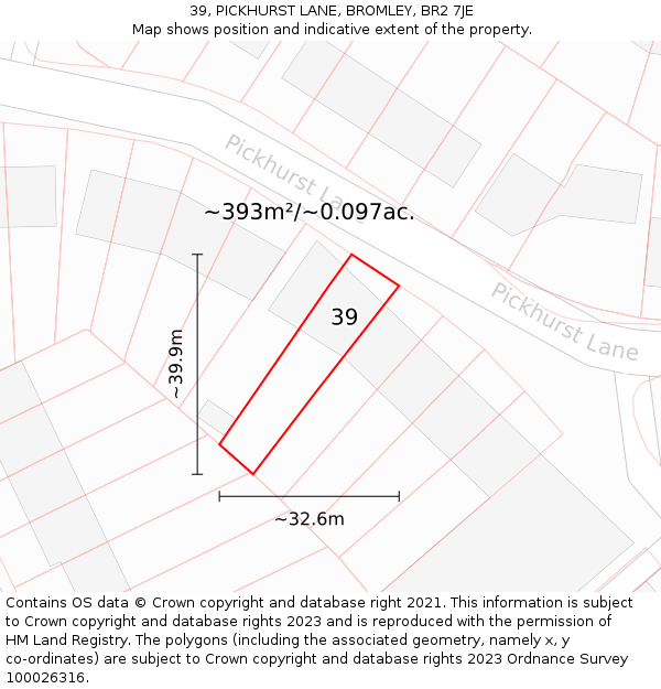 39, PICKHURST LANE, BROMLEY, BR2 7JE: Plot and title map
