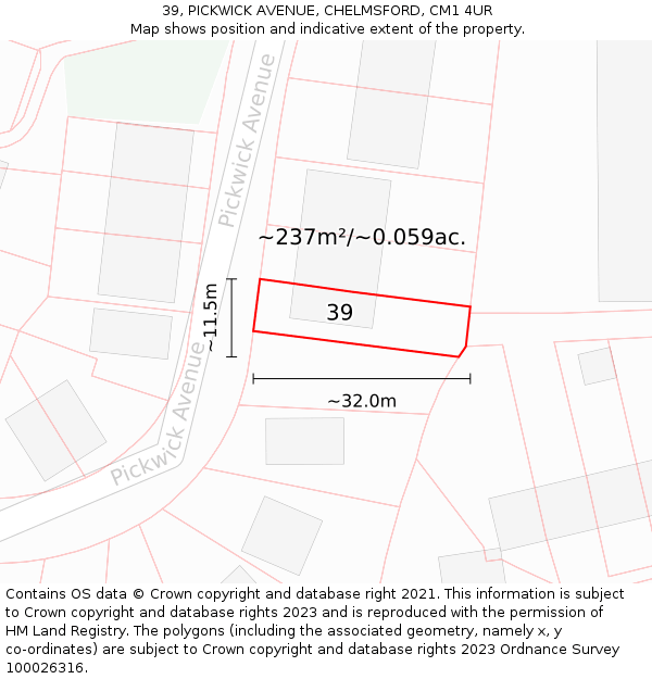 39, PICKWICK AVENUE, CHELMSFORD, CM1 4UR: Plot and title map