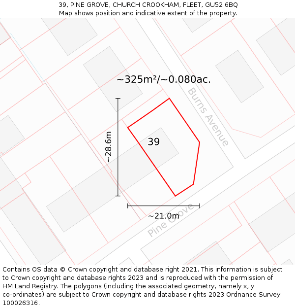 39, PINE GROVE, CHURCH CROOKHAM, FLEET, GU52 6BQ: Plot and title map